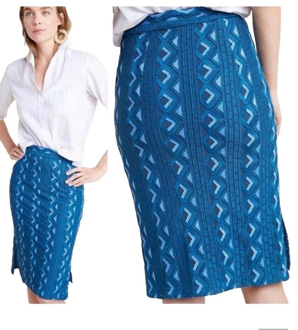 Anthropologie Geometric Embroidered Pencil Skirt Size 2